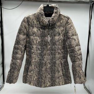 NWT Calvin Klein Puffer Coat Jacket Snakeskin Print Duck Feather Filled Black